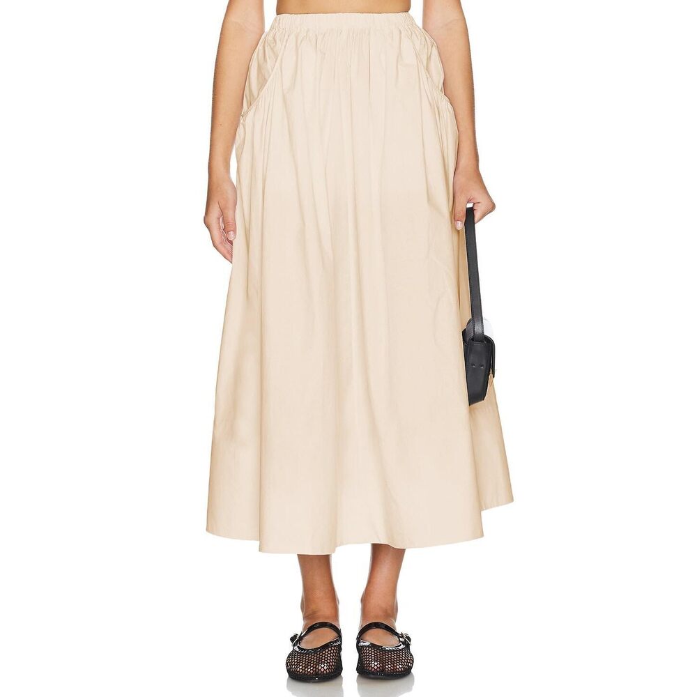 4187 Maxi Skirts Elastic Long Skirt High Waist Long Skirts Beige S - Picture 3 of 5